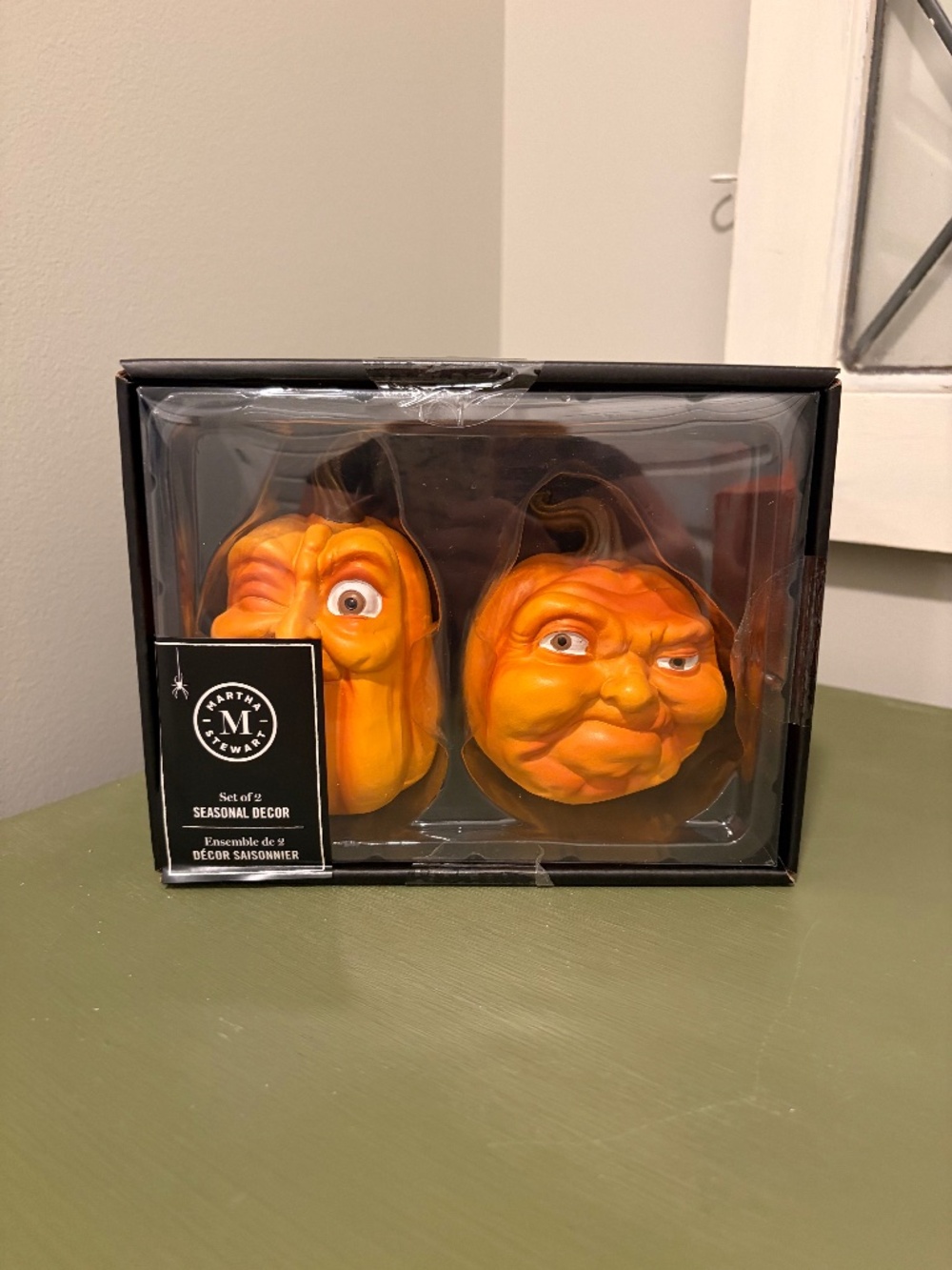 Martha Stewart Halloween Small Anthropomorphic Pumpkin Face Decor, Set of 2, NIB